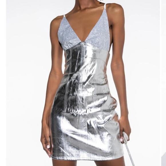 AKIRA Metallic Silver Sparkly Mini Dress Size Large - Picture 2 of 11